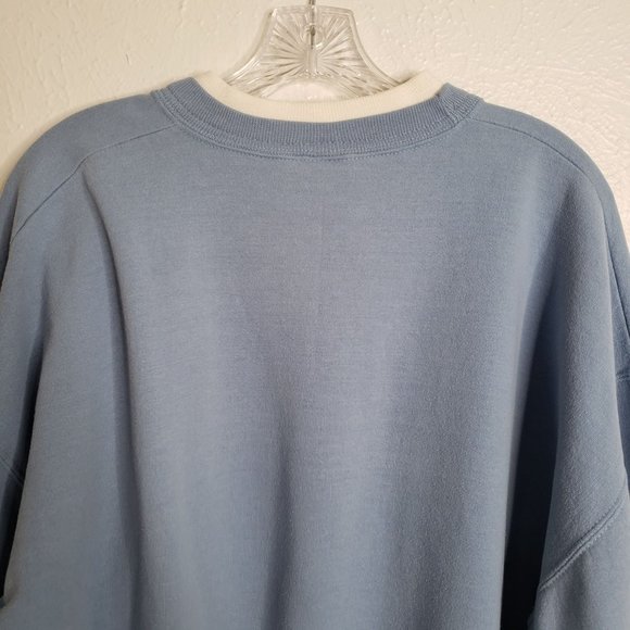 Vintage Sparkly Cat Graphic Sweater Baby Blue White Trim Pull Over Sweatshirt XL - Picture 8 of 12